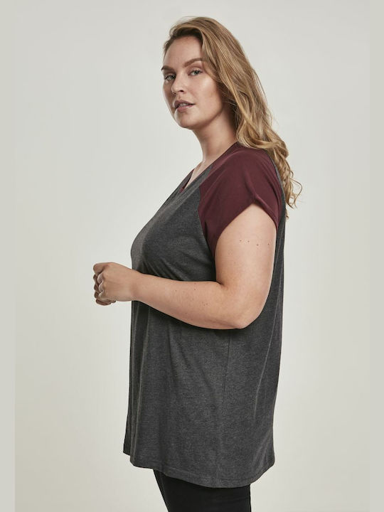 Damen T-Shirt Charcoal/Redwine