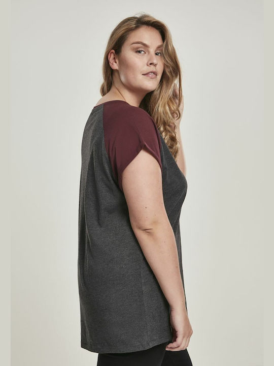 Damen T-Shirt Charcoal/Redwine