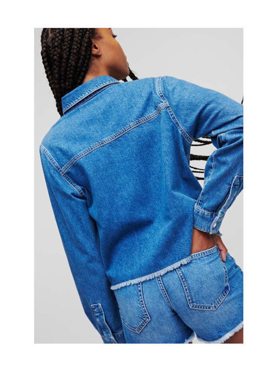 Langärmelig Damen Denim Hemd Blue