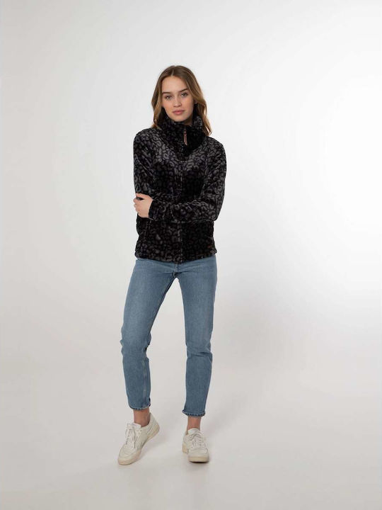 Fleece Γυναικεία Ζακέτα με Φερμουάρ Black