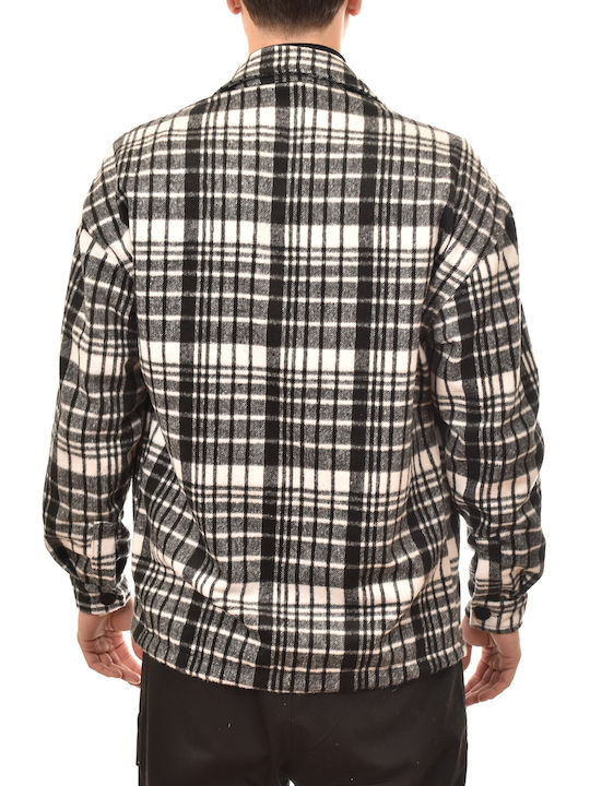 Long Sleeve Overshirt in Regular Fit Checked White/Black