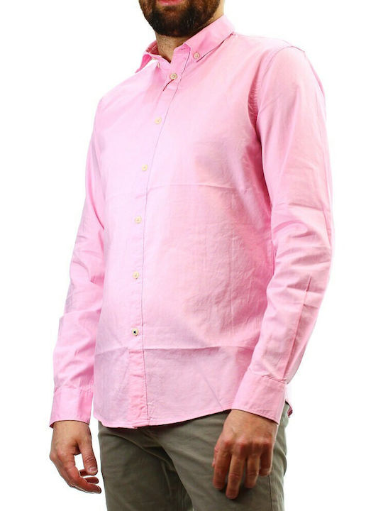 Celio Napinpoint Ανδρικό Πουκάμισο Μακρυμάνικo Βαμβακερό με Κανονική Γραμμή Pink
