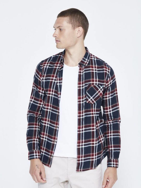 Celio Men's Shirt Long Sleeve Checked Blue/Red.