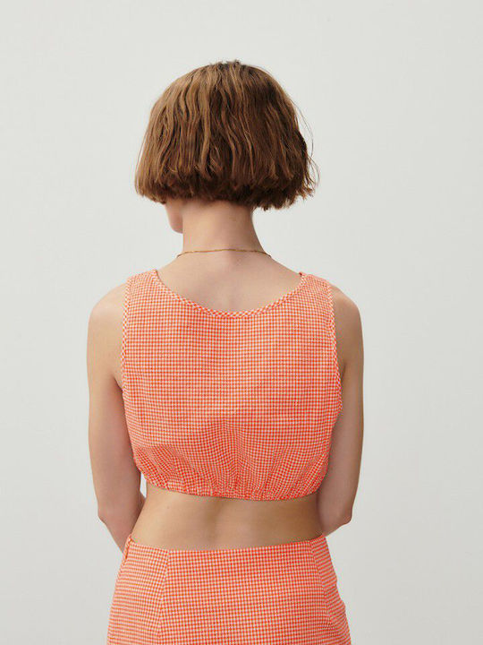 American Vintage Women's Crop Top Cotton Sleeveless Orange.