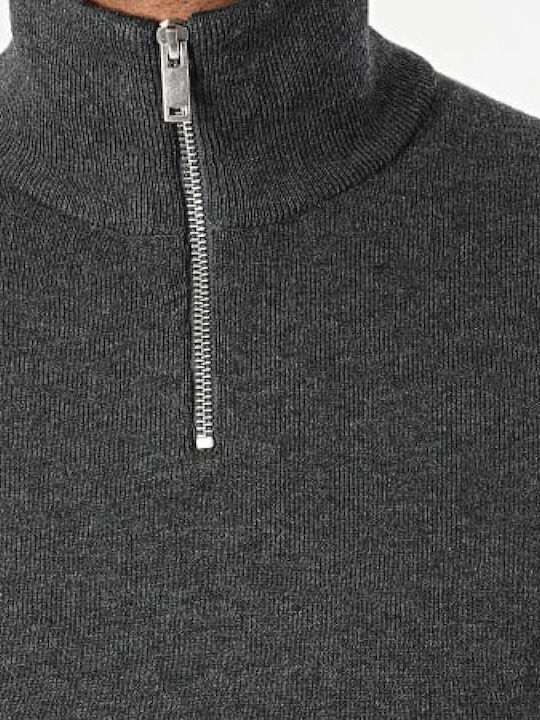 Projekt Produkt Herren Langarm-Pullover Ausschnitt mit Reißverschluss Dark Grey Melange