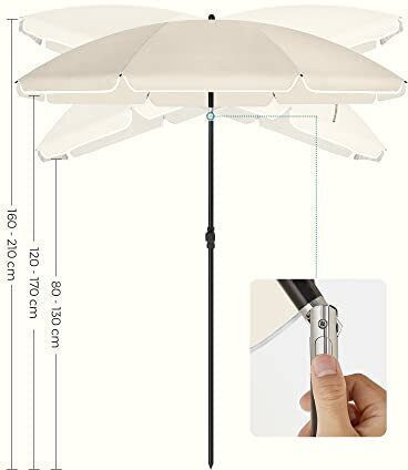 Songmics Folding Beach Umbrella Diameter 1.6m with UV Protection Beige