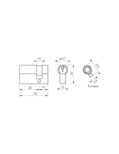 Thirard Lock Cylinder Security Half 50mm (40-10) with 3 Keys Silver