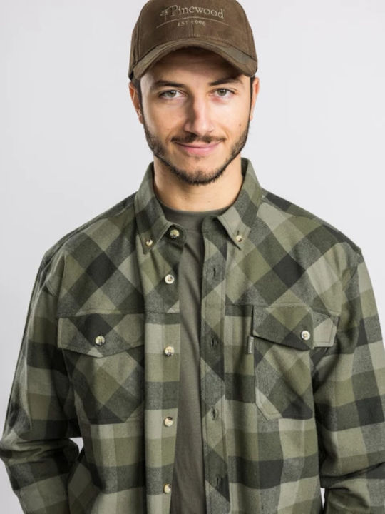 Pinewood Men's Shirt Long Sleeve Cotton Checked Khaki