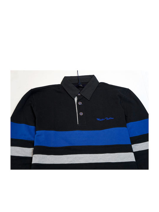 Makis Tselios Fashion Ανδρική Μπλούζα Μακρυμάνικη Polo BLACK/BLUE/GREY