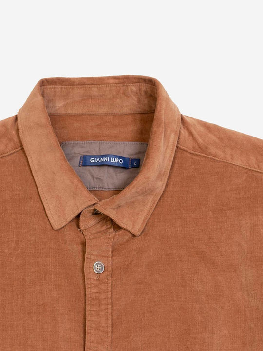 Gianni Lupo Men's Shirt Long Sleeve Corduroy Tobacco