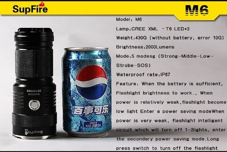 Superfire Φακός LED με Μέγιστη Φωτεινότητα 2000lm