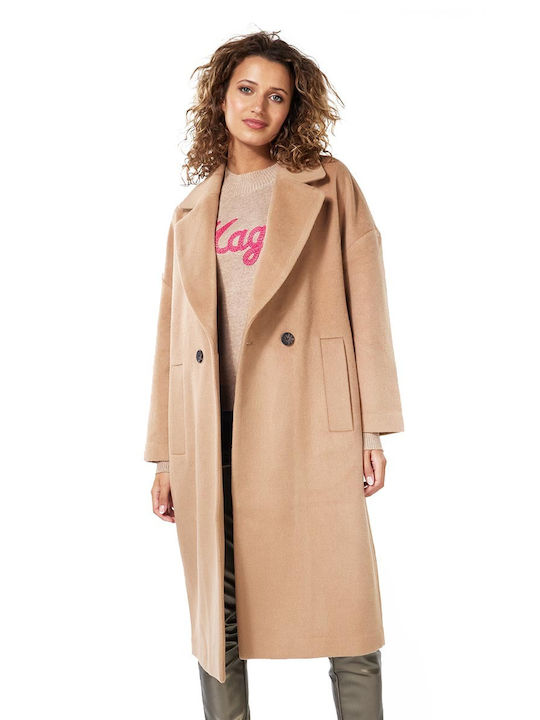 Esqualo Women's Midi Coat with Buttons Camel.