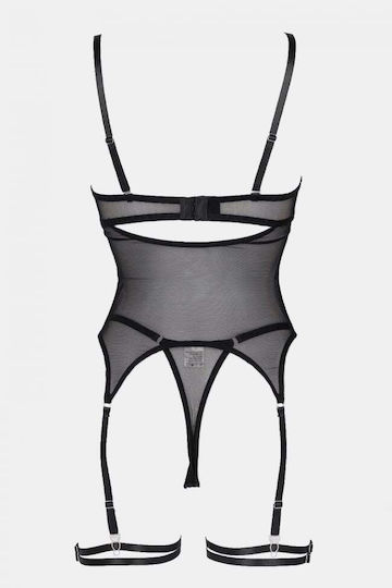Decoro Set Sexy De Lenjerie Cu Transparență Și Jartiere Negre
