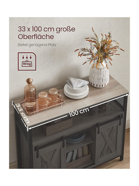 Sideboard Country Style Wooden Grey Black 100x33x80cm