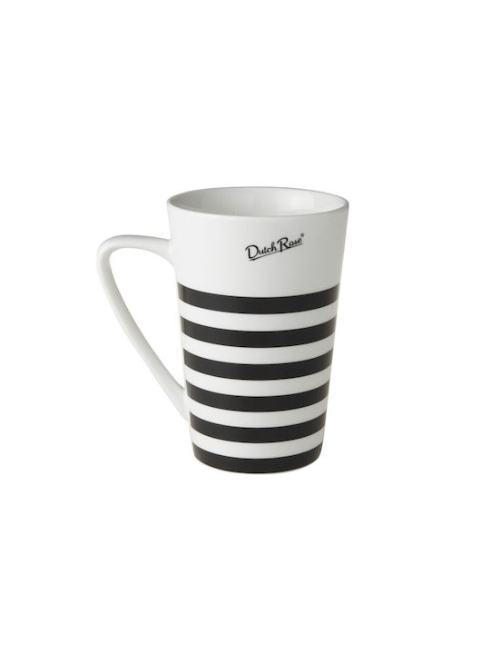 Dutch Rose Rose Stripe XL 430ml Black & White Ceramic Cup White 450ml 174260