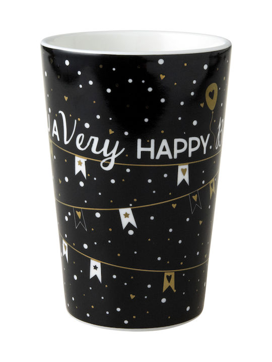 Dutch Rose Happy Birthday Schwarze XL Keramik Tasse 430ml