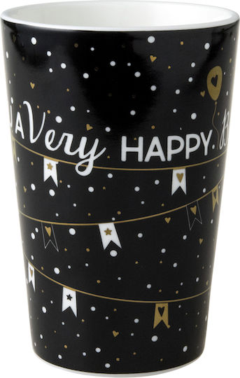 Dutch Rose Happy Birthday Schwarze XL Keramik Tasse 430ml