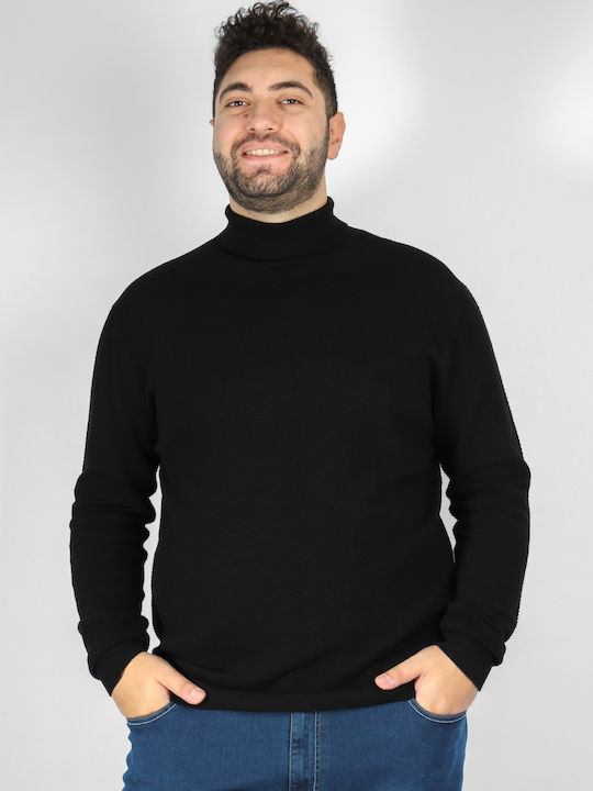 Double Men's Long Sleeve Sweater Turtleneck Black