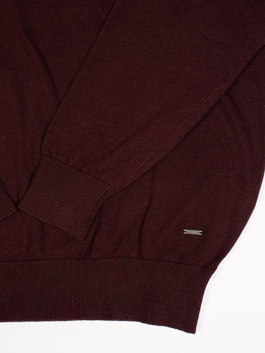 Double Men's Long Sleeve Sweater with V-Neck Burgundy