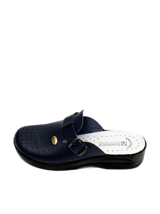 Sanitaire Men's Leather Anatomic Clogs Blue