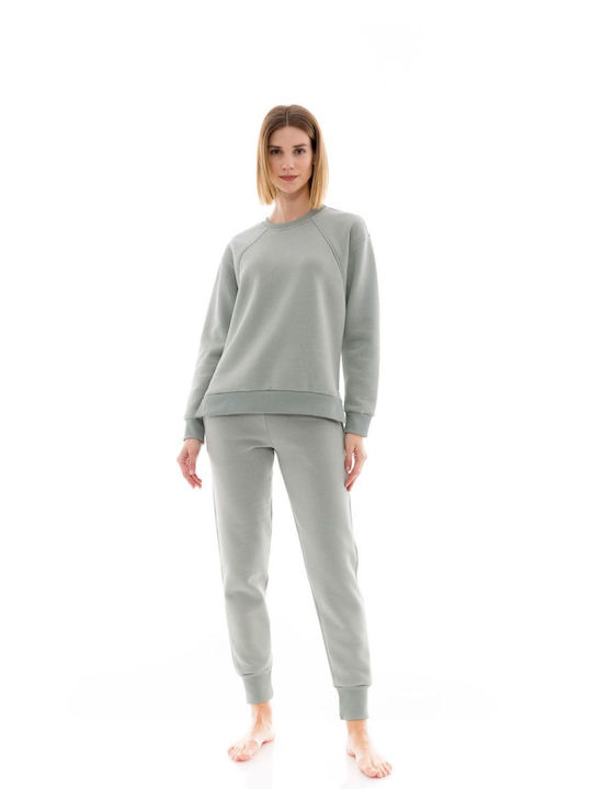 Pink Label Winter Damen Pyjama-Set Baumwolle Aqua