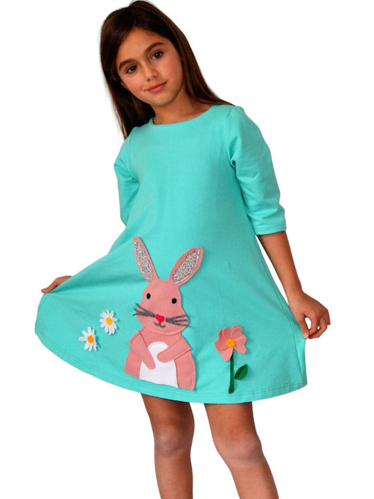 Happy Button Kids Dress Turquoise