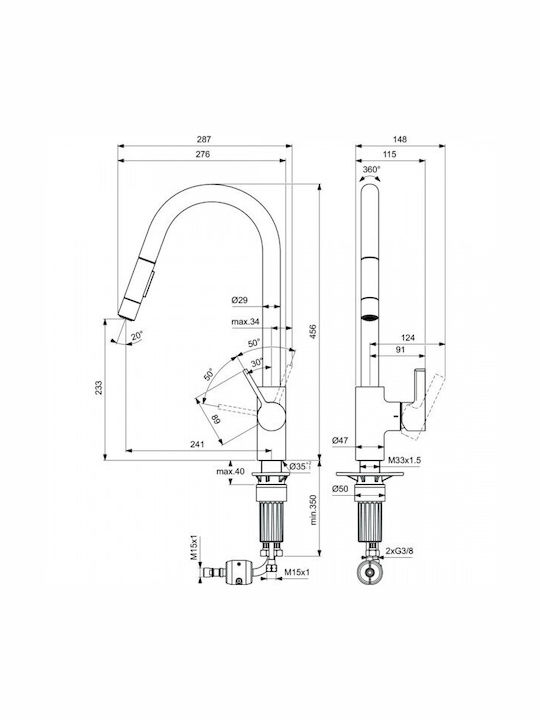 Ideal Standard Gusto Kitchen Faucet Counter with Pull-Out Spray Grey