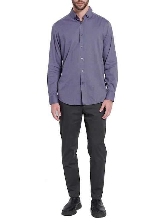 Marron Men's Shirt Long Sleeve Blue.