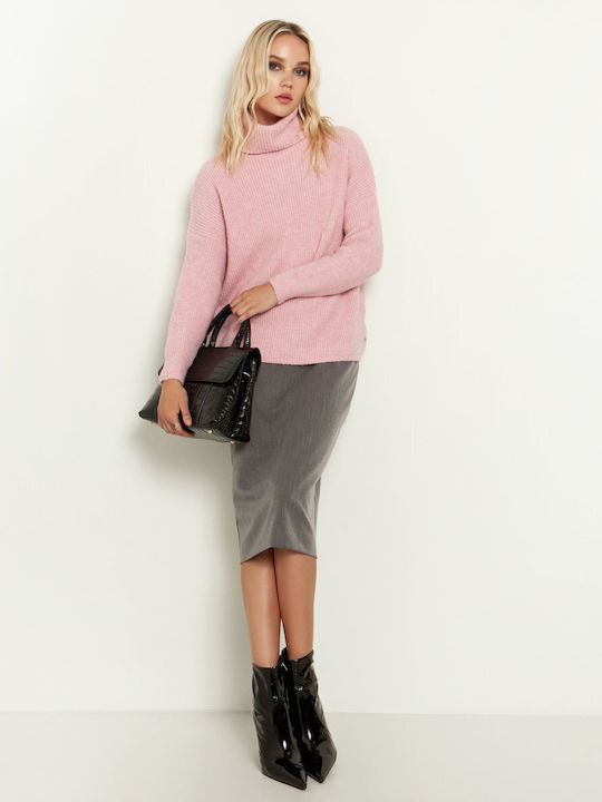 Toi&Moi Women's Long Sleeve Sweater Turtleneck Pink