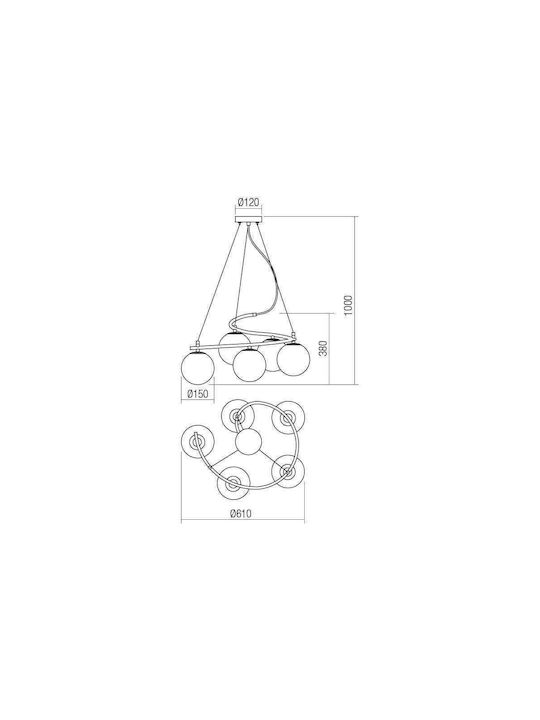 Redo Group Suspendat Candelabru pentru 5 Becuri E14, E.14 Aur