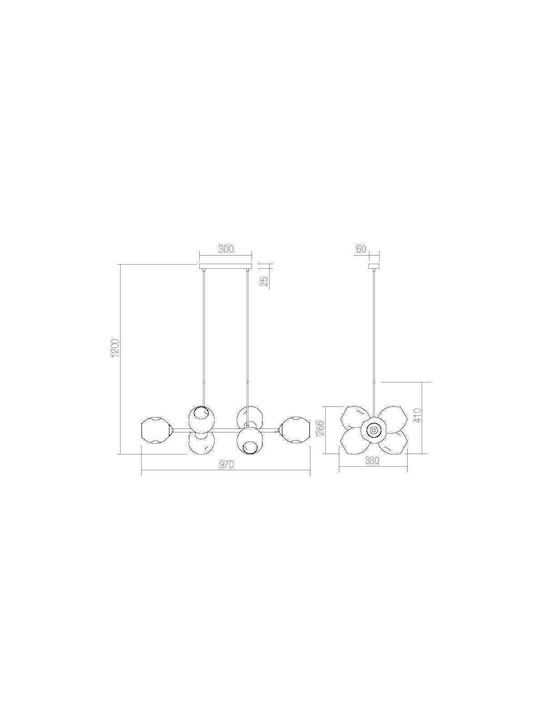 Redo Group Pendant Chandelier Rail for 8 Bulbs E27 Black