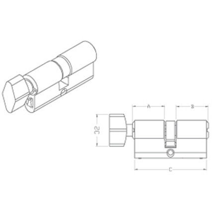 Domus Cilindru de Încuietoare 60mm (30-30) cu Mâner Argintiu