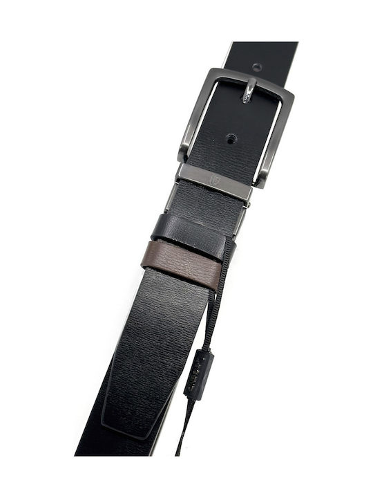 Men's Leather Double Sided Belt Black Velvet-Black Metal