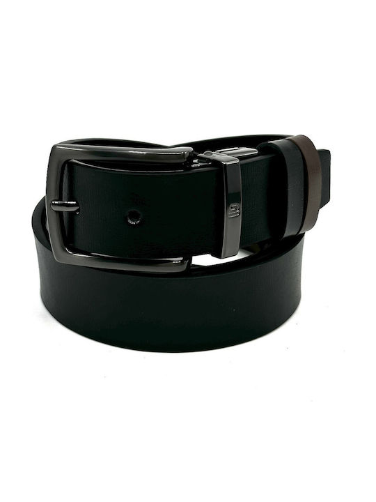 Men's Leather Double Sided Belt Black Velvet-Black Metal