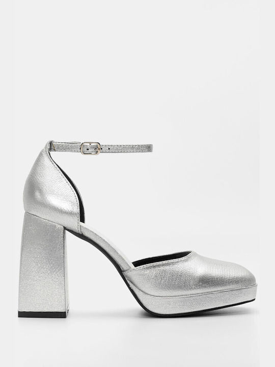 Luigi Synthetic Leather Silver Low Heels with Strap