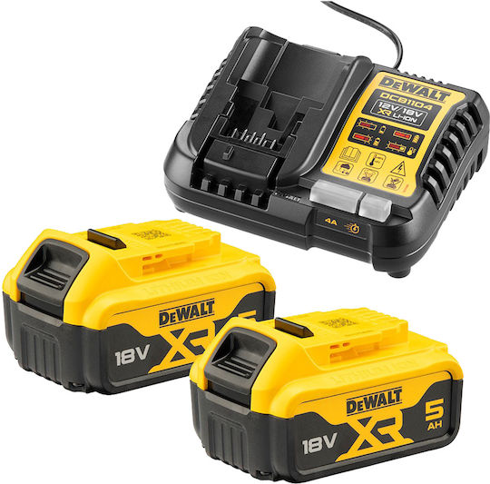 Dewalt Комплект 2 Батерии за Инструменти Литиеви 18V Капацитет 5Ах със Зарядно