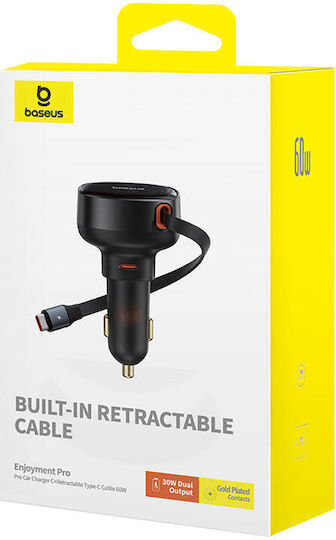 Baseus Φορτιστής Αυτοκινήτου 60W 7A Γρήγορης Φόρτισης με μία Θύρα: 1xType-C μαζί με Καλώδιο Type-C Μαύρος