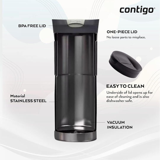 Contigo Byron Чаша Термос Неръждаема стомана Без BPA 470мл Черен с Мундщук Мат черно