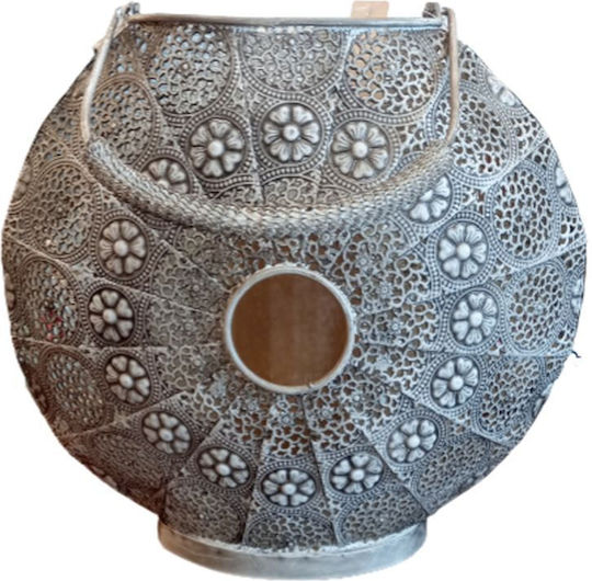 La Belle Maison Floortop Metallic Lantern Silver 35x14x46cm