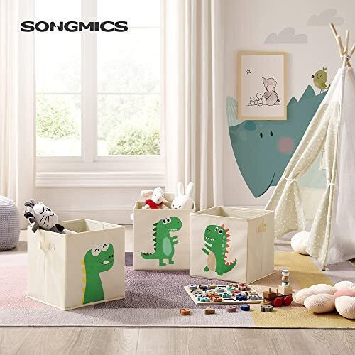 Songmics Детска кутия за съхранение сгъваема Box Set Бежов 30x30x30см 3бр
