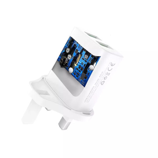Dudao Battery Charger with 2 USB-A Output Ports and USB-C Cable White