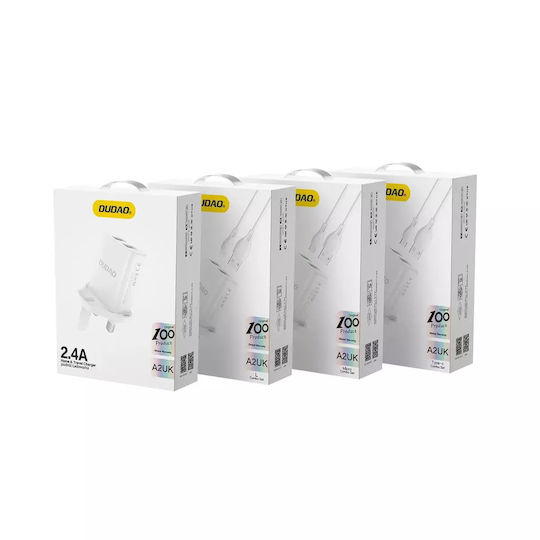 Dudao Battery Charger with 2 USB-A Output Ports and USB-C Cable White