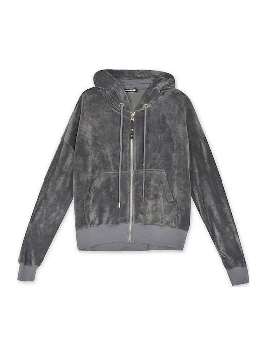 Damen Sweatshirtjacke Samt Kapuzen Gray