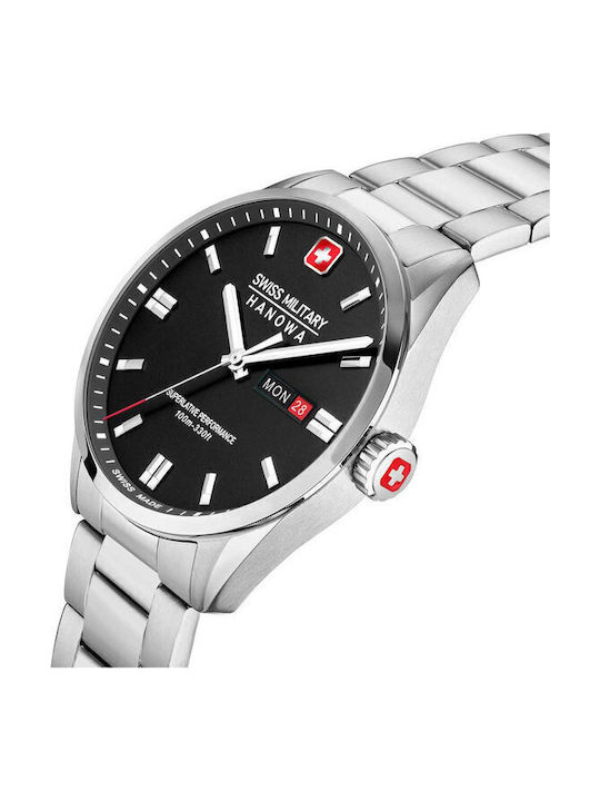 Swiss Military Hanowa Herrenuhr 43mm Batterie mit Silber rostfreiem Stahlarmband