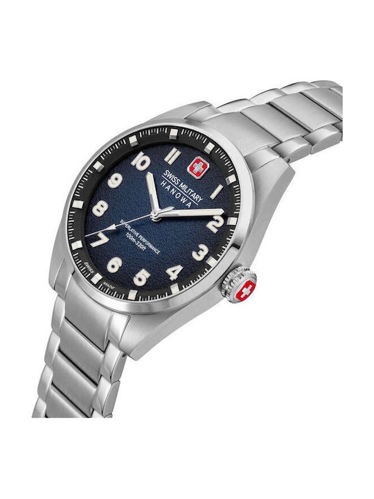 Swiss Military Hanowa Herrenuhr 42mm Batterie mit Silber rostfreiem Stahlarmband