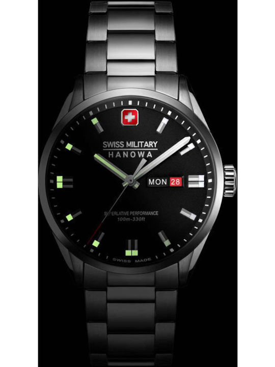Swiss Military Hanowa Herrenuhr 43mm Batterie mit Silber rostfreiem Stahlarmband