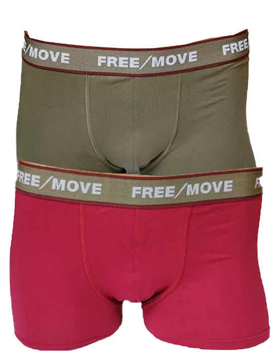 Free Move Herren Boxershorts mit elastischer Außenseite 2Tems Bordeaux - Khaki - Set 2 Farben