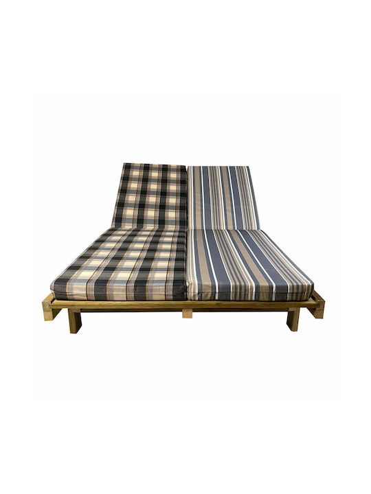 Sunbed Single Wooden with Cushion Turquoise 200x125x13cm.