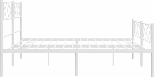 Метално Легло King Size Бяло с Дъски за Матрак 183x213см