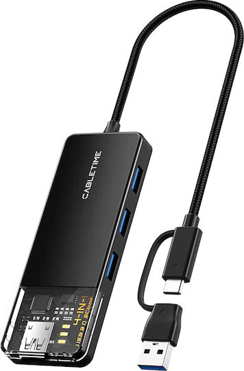 Cabletime USB-Hub 4 Anschlüsse USB 3.0 mit USB-A / USB-C Verbindung